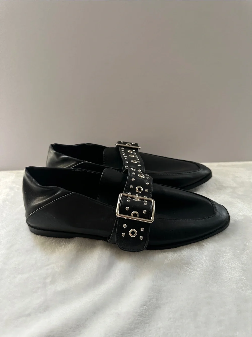 Vintage Havana Maureen Black Leather Studded Slip On Loafers Shoes NEW size 7.5